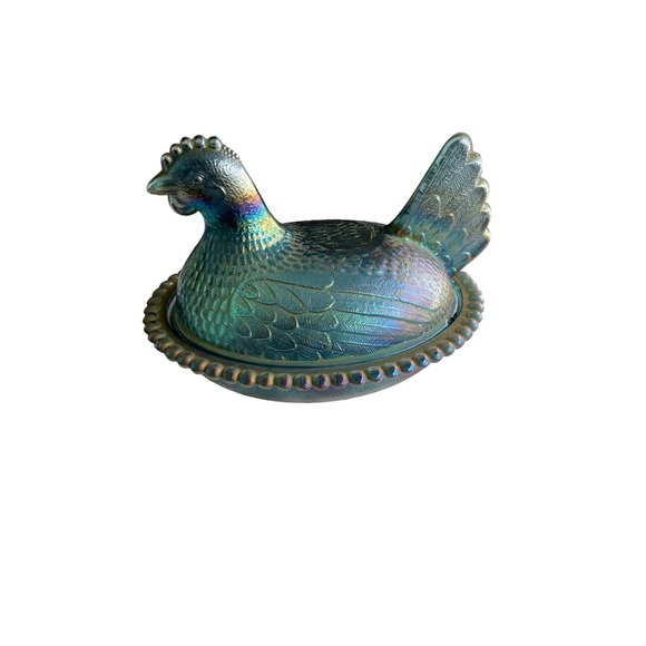 Vintage Indiana Hen on Nest Iridescent Blue Purple Carnival Glass 7" Candy Dish! - Picture 1 of 6